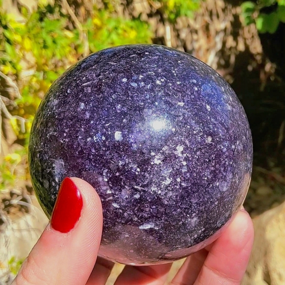 Big Ultra Sparkly Dark Purple Lepidolite Sphere - Picture 6 of 17